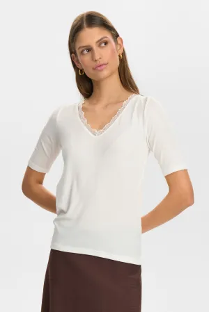 NUBOWIE LACE T-SHIRT - Cloud Dancer