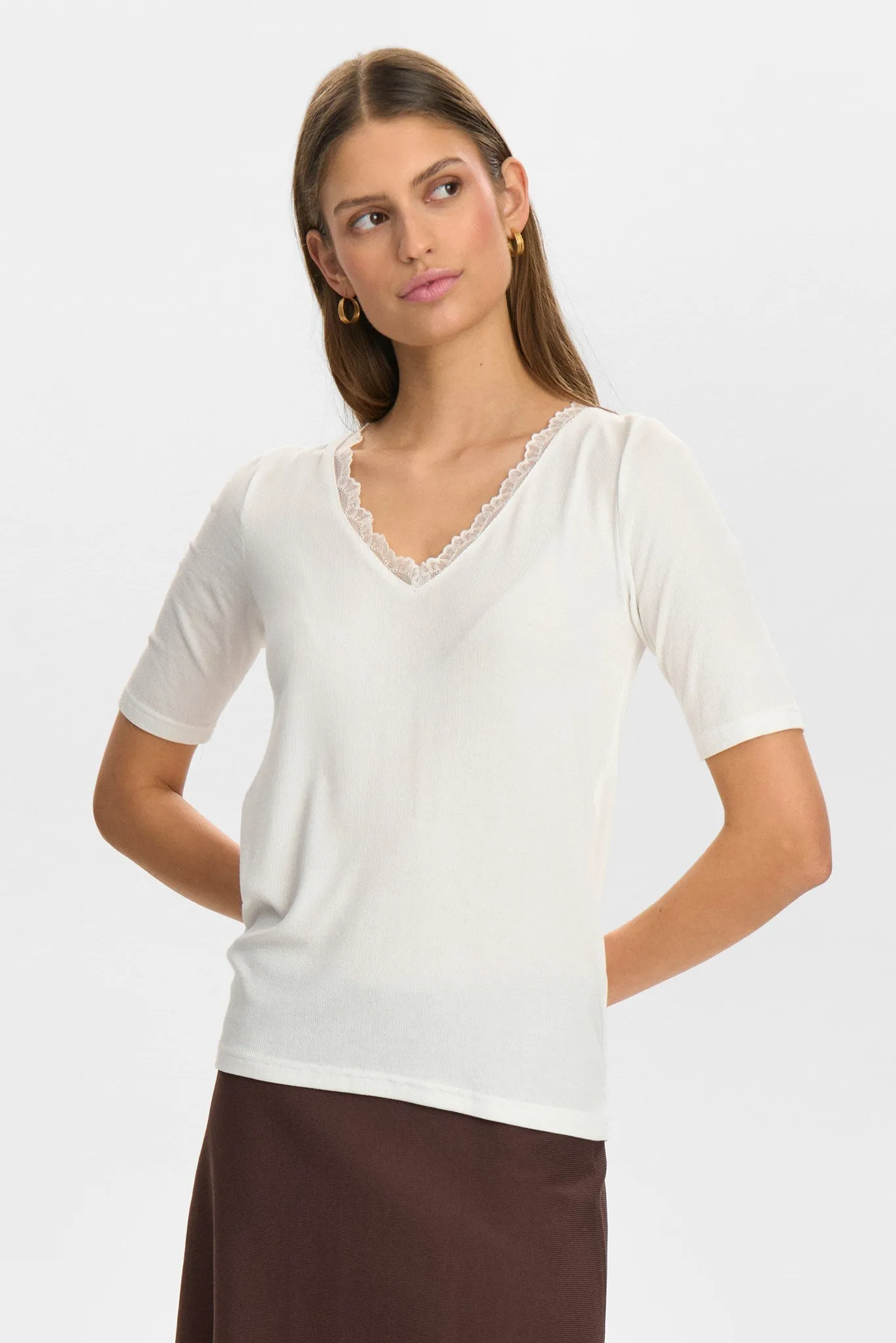 NUBOWIE LACE T-SHIRT - Cloud Dancer