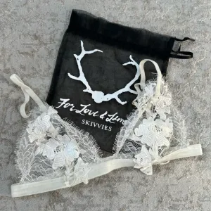 NWOT For Love &amp; Lemons Skivvies Lace Bralette with floral appliqué | Large