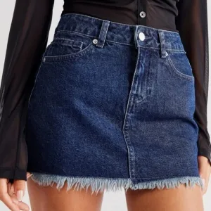 NWT Free People Out of The Ordinary Frayed Denim Mini Skirt Deep Indigo