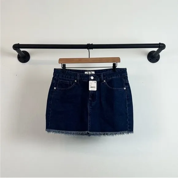 NWT Free People Out of The Ordinary Frayed Denim Mini Skirt Deep Indigo