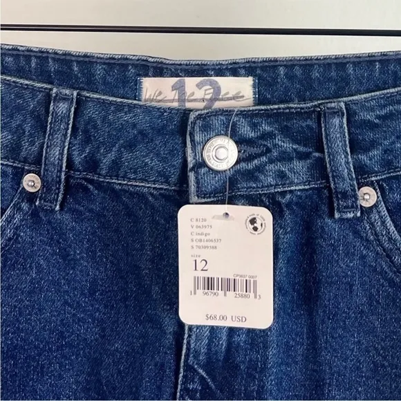 NWT Free People Out of The Ordinary Frayed Denim Mini Skirt Deep Indigo
