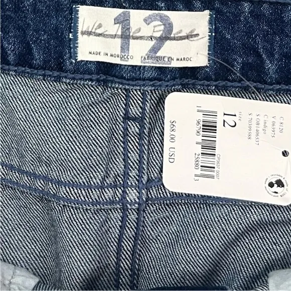 NWT Free People Out of The Ordinary Frayed Denim Mini Skirt Deep Indigo