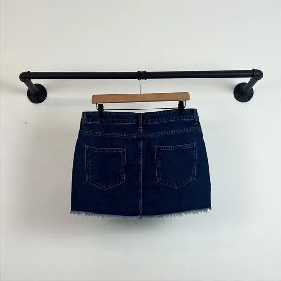 NWT Free People Out of The Ordinary Frayed Denim Mini Skirt Deep Indigo