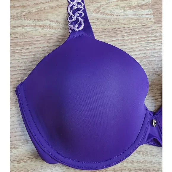 NWT Natori pure luxe coverage contour underwire t shirt bra trim lace plum