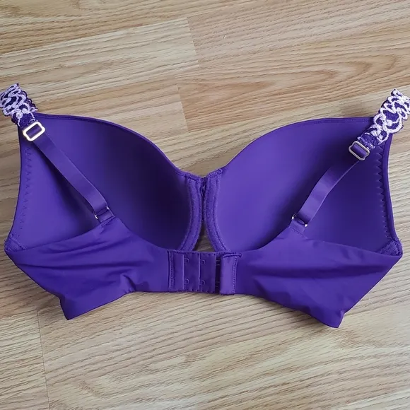 NWT Natori pure luxe coverage contour underwire t shirt bra trim lace plum