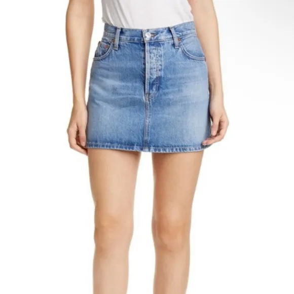 NWT Re/Done 60’s Mini Denim Skirt in Medium Stone Sz 25 $200