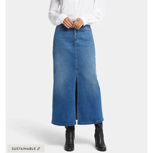 NYDJ High-Rise Women's Blue Denim Jean Maxi Skirt With Slit Size 10