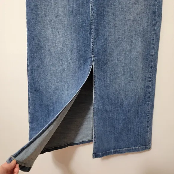 NYDJ High-Rise Women's Blue Denim Jean Maxi Skirt With Slit Size 10