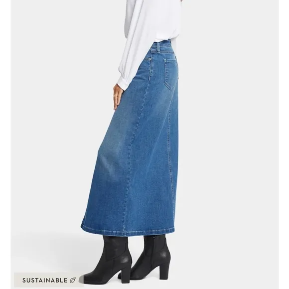 NYDJ High-Rise Women's Blue Denim Jean Maxi Skirt With Slit Size 10