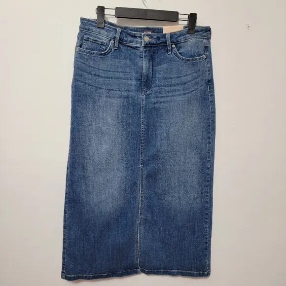 NYDJ High-Rise Women's Blue Denim Jean Maxi Skirt With Slit Size 10