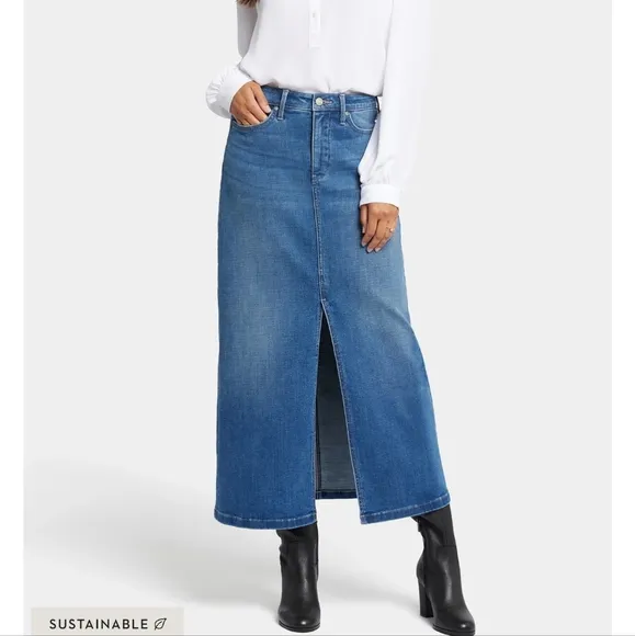 NYDJ High-Rise Women's Blue Denim Jean Maxi Skirt With Slit Size 10