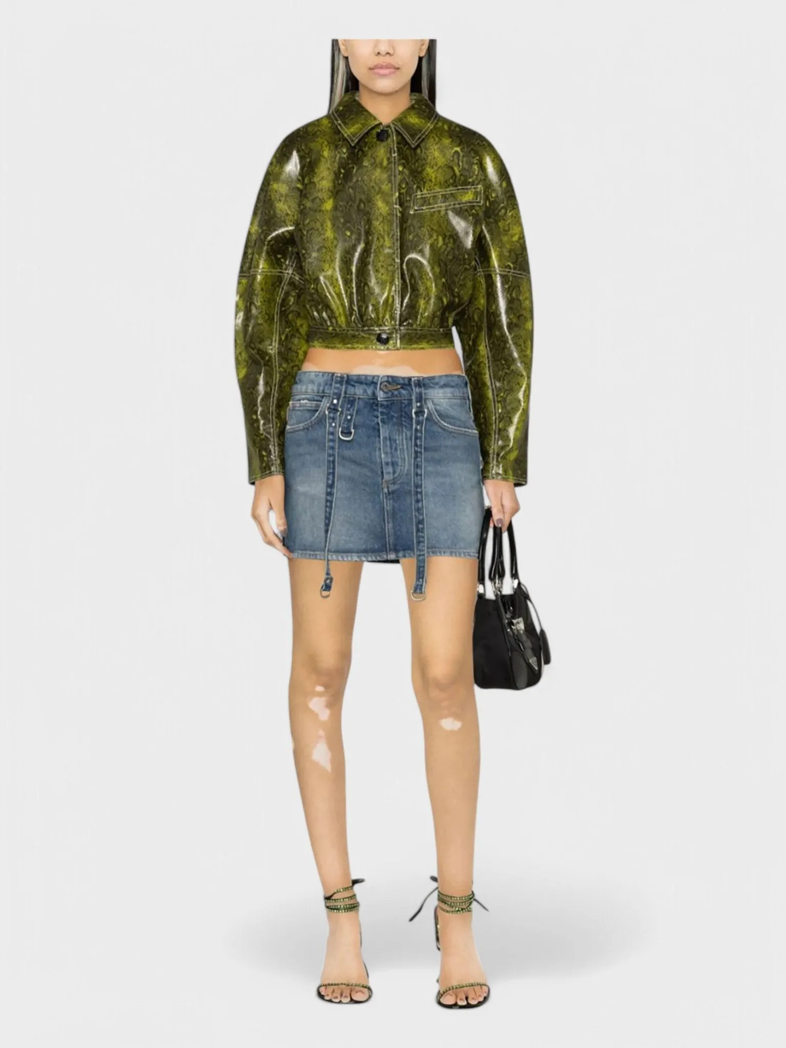 Off-White Logo-Patch Denim Mini Skirt Blue