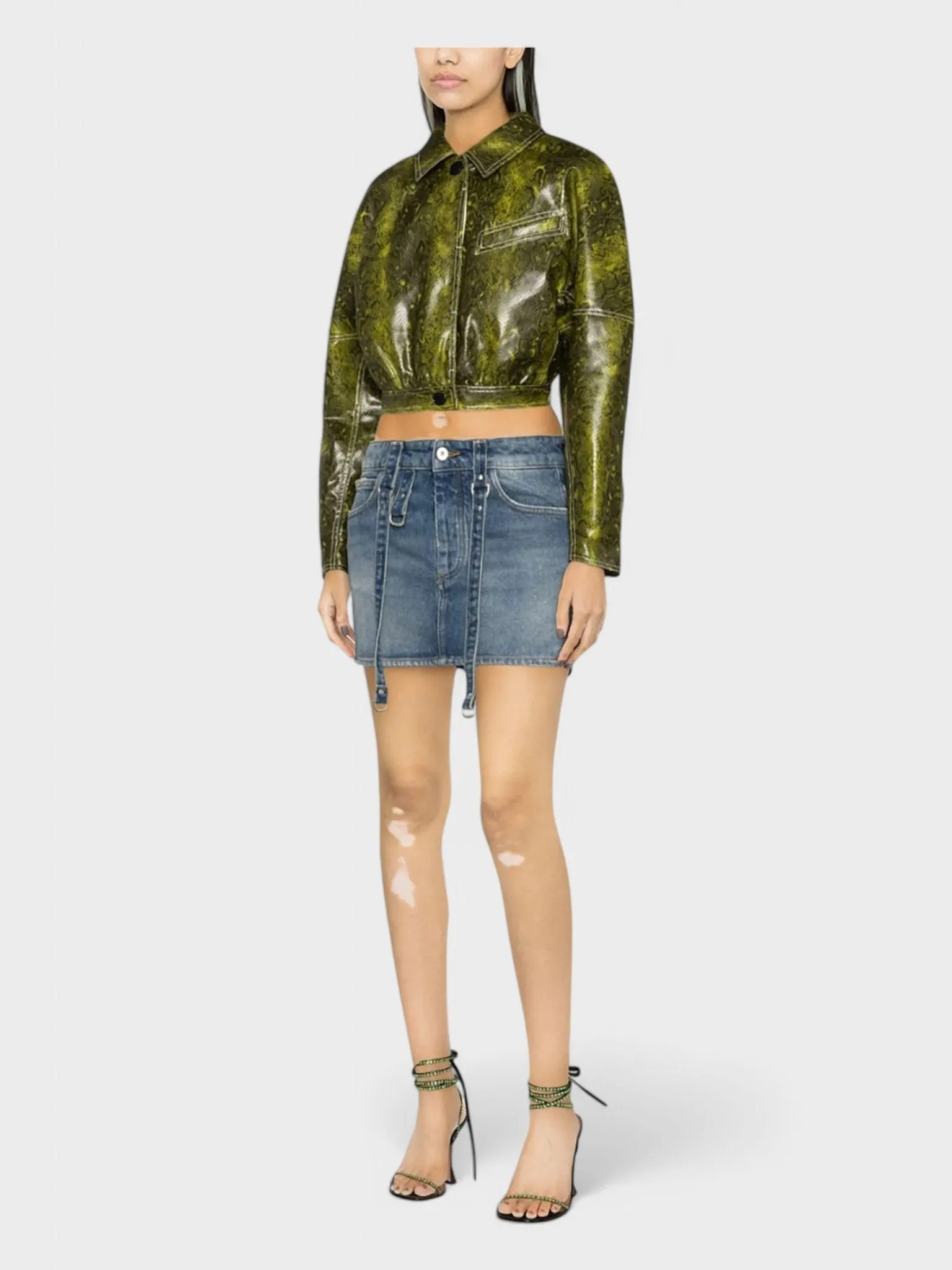 Off-White Logo-Patch Denim Mini Skirt Blue
