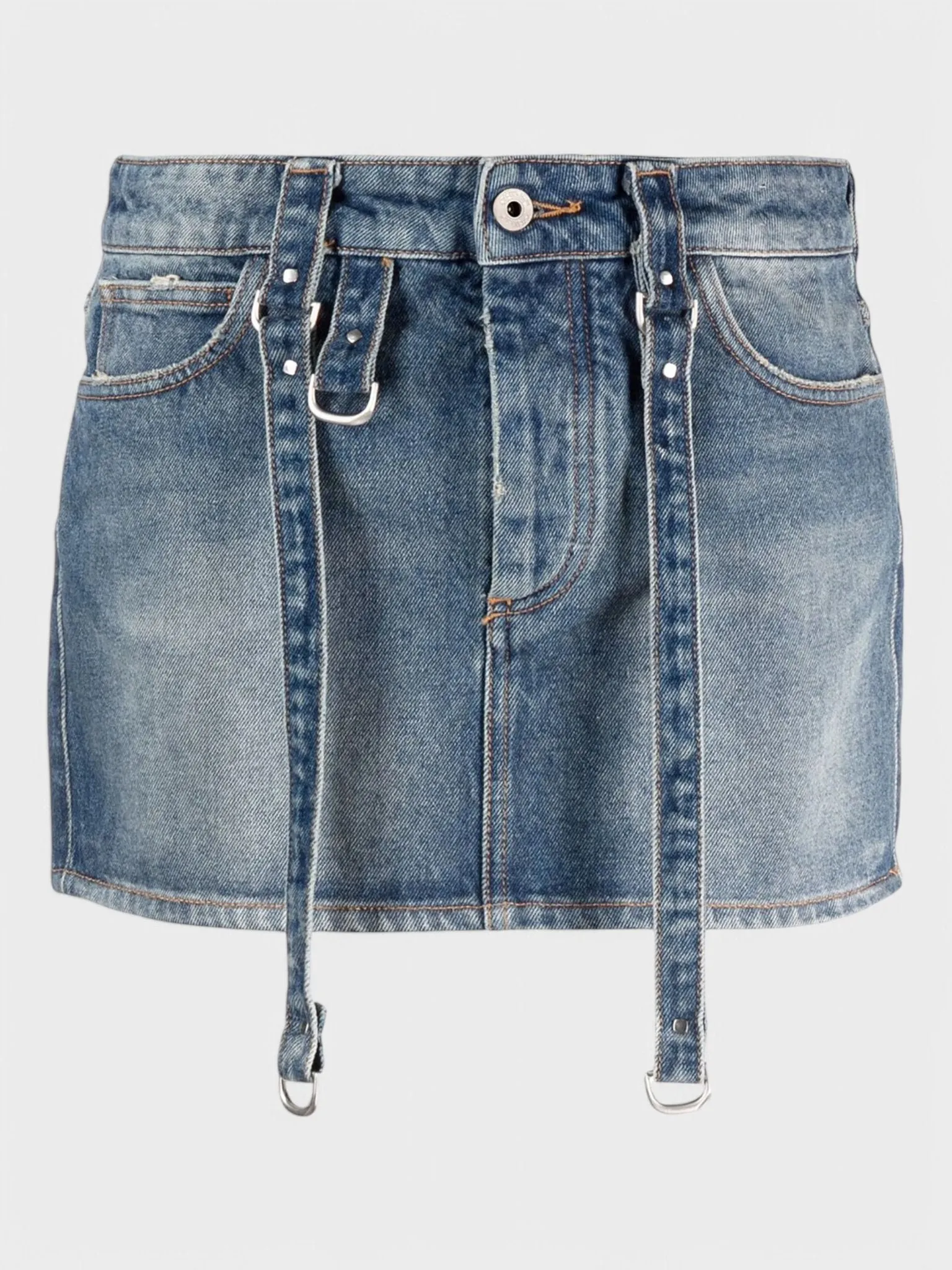 Off-White Logo-Patch Denim Mini Skirt Blue