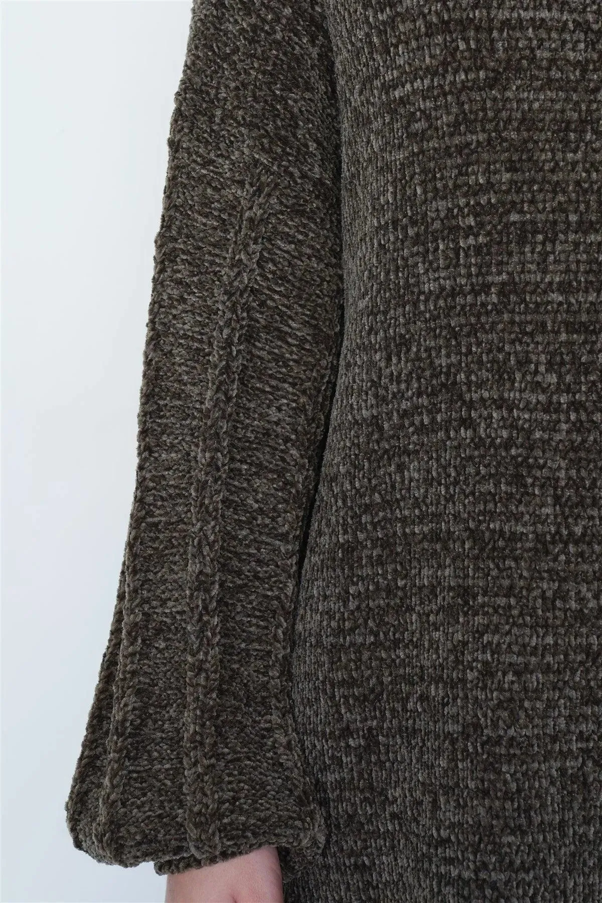 Olive Knit Plush Velvet Puff Sleeve Sweater Mini Dress /3-2-1