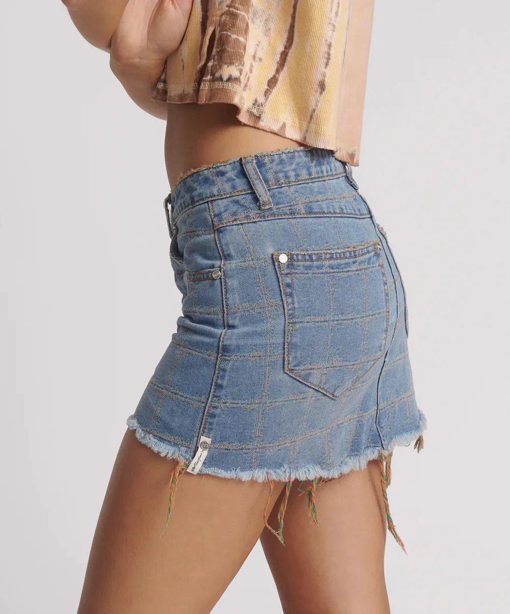 One Teaspoon - Junkyard Low Waist Mini Denim Skirt - Tropical Blue