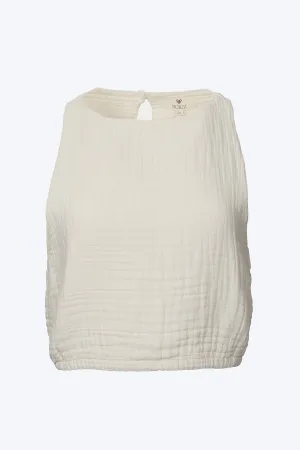 OPEN-BACK COTTON-GAUZE CROP TOP