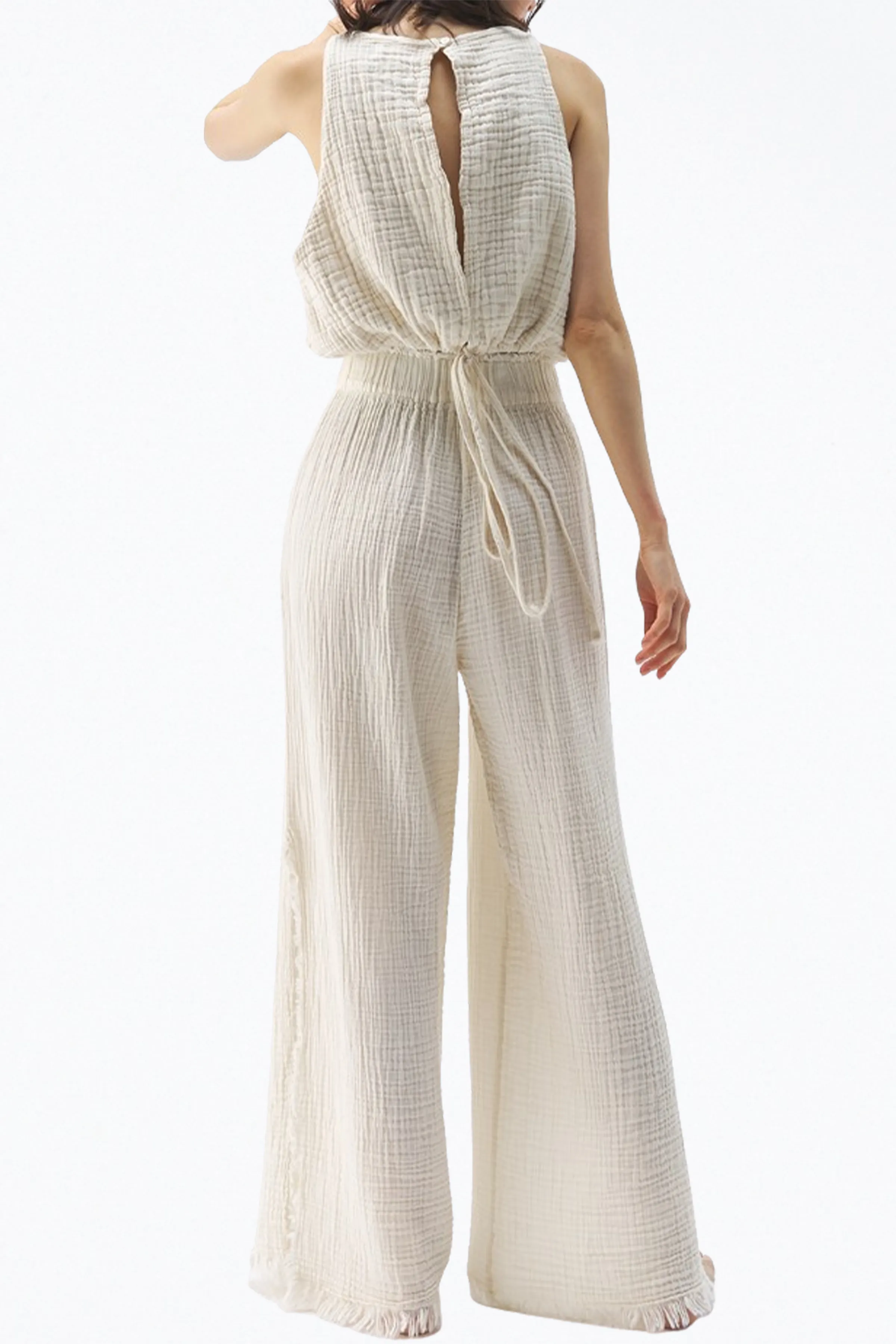 OPEN-BACK COTTON-GAUZE CROP TOP