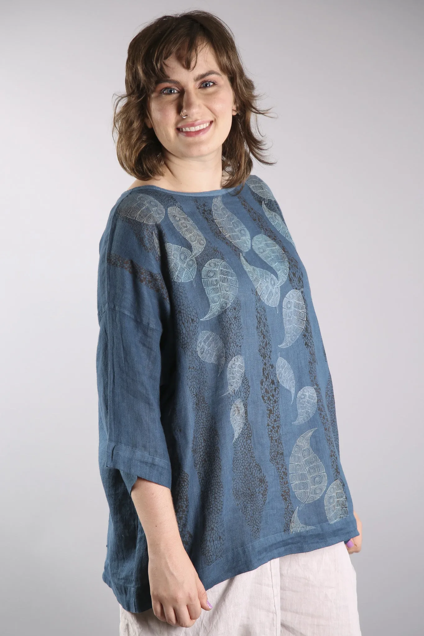 Oversized Square Linen Top Teal L594-P