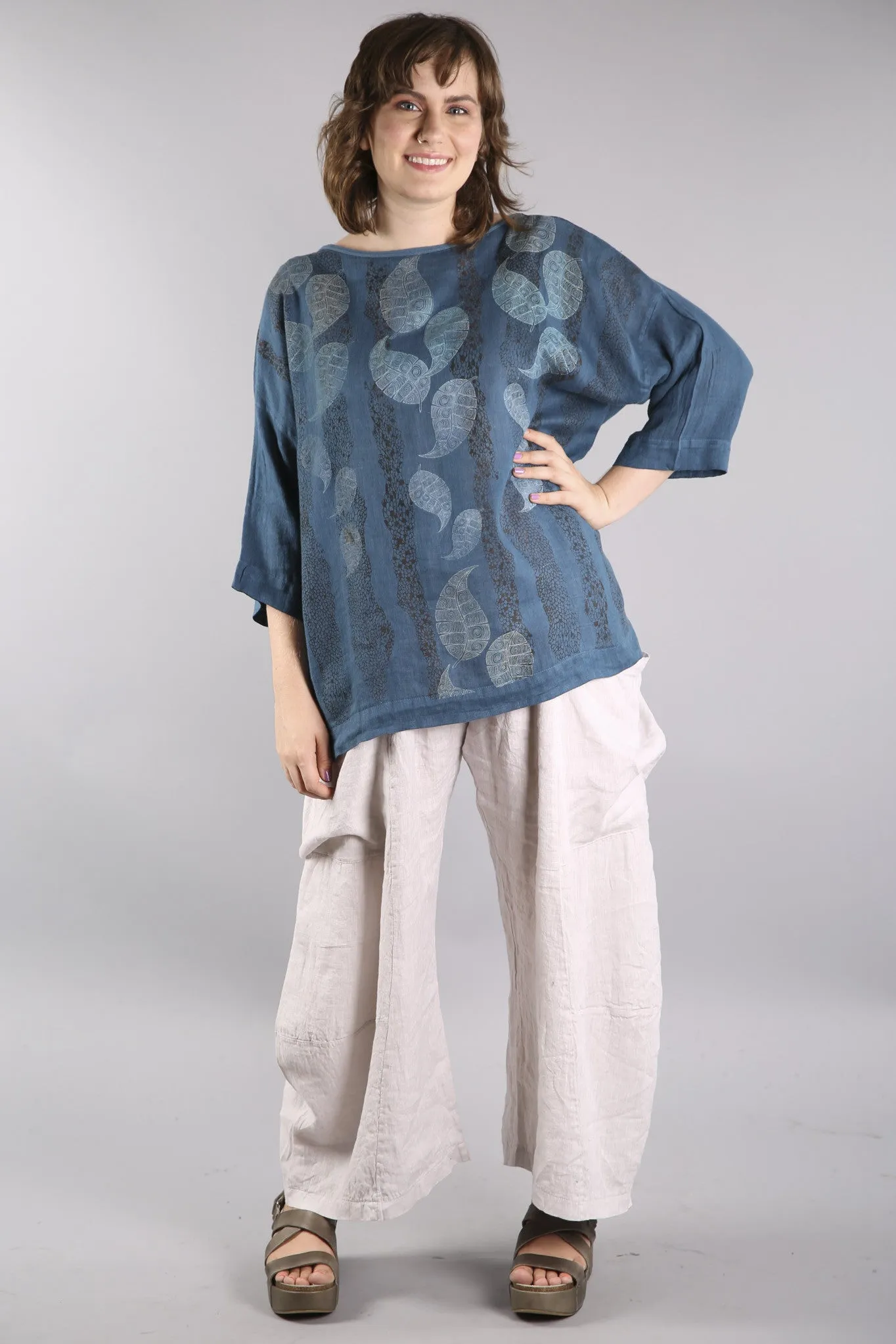 Oversized Square Linen Top Teal L594-P