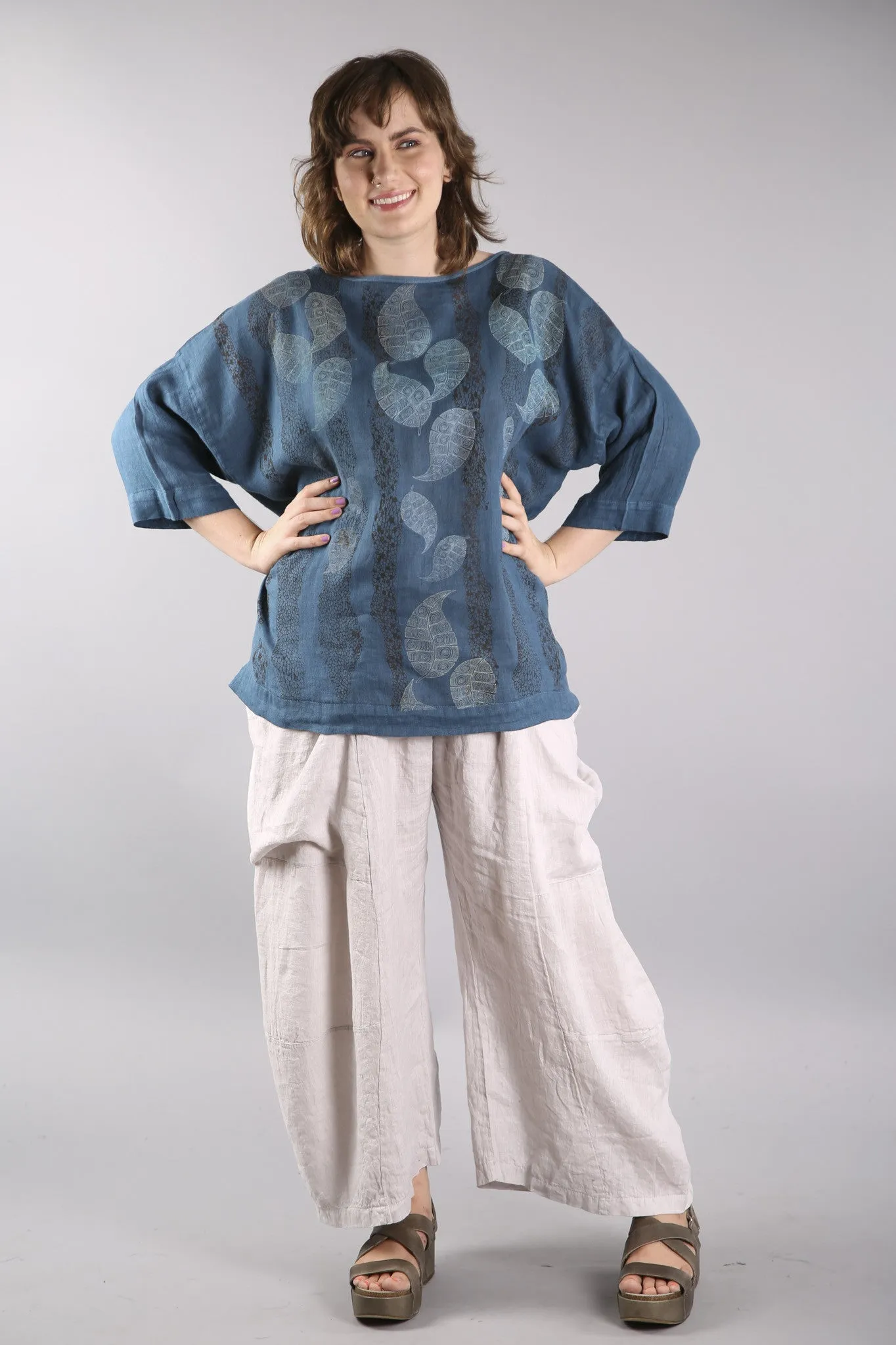 Oversized Square Linen Top Teal L594-P