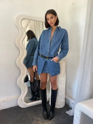 OVERTURN DENIM MINI DRESS
