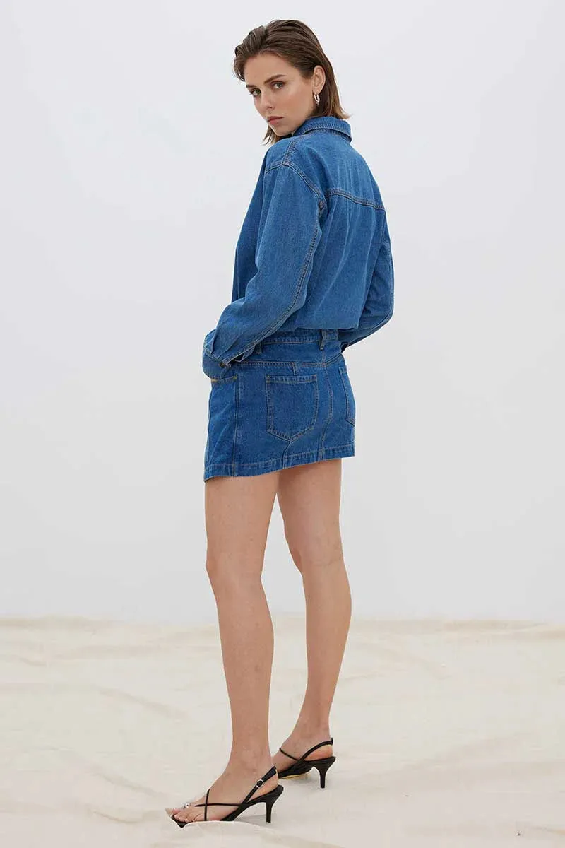 OVERTURN DENIM MINI DRESS
