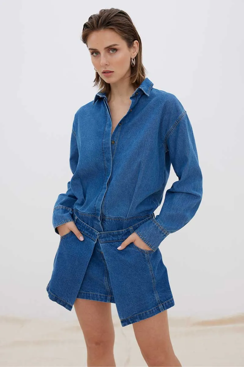 OVERTURN DENIM MINI DRESS