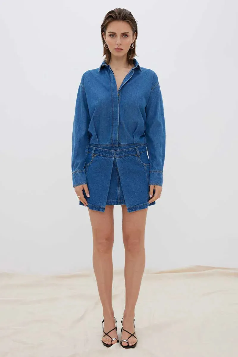 OVERTURN DENIM MINI DRESS