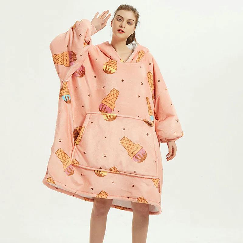 Ovesized Wearable Blanket Hoodie Winter Cute Print