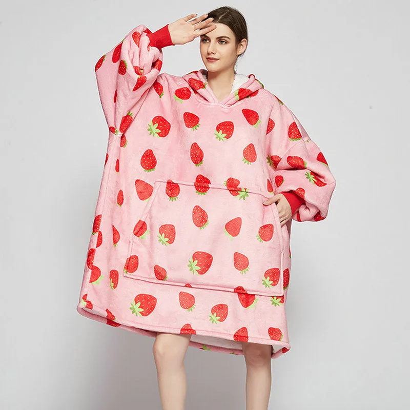 Ovesized Wearable Blanket Hoodie Winter Cute Print