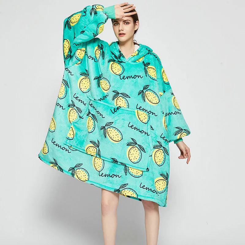 Ovesized Wearable Blanket Hoodie Winter Cute Print