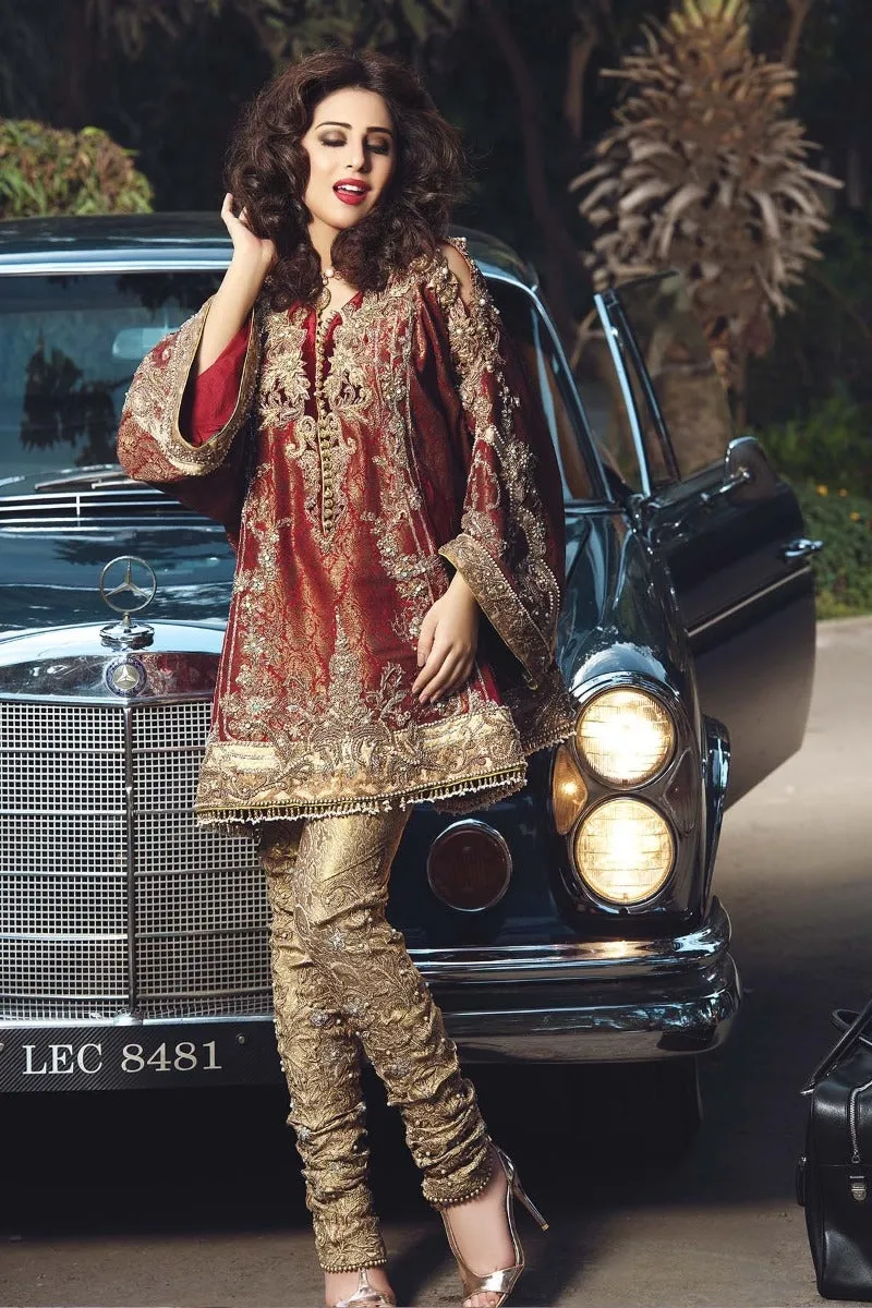 Pakistani Designer Frock for Wedding Party in Red Color #Y2006