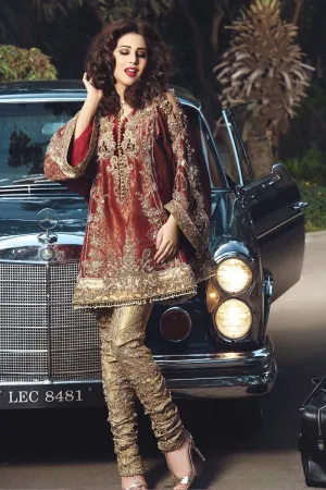 Pakistani Designer Frock for Wedding Party in Red Color #Y2006