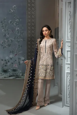 Pakistani Embroidered Party Dress in Gery Color #J4347