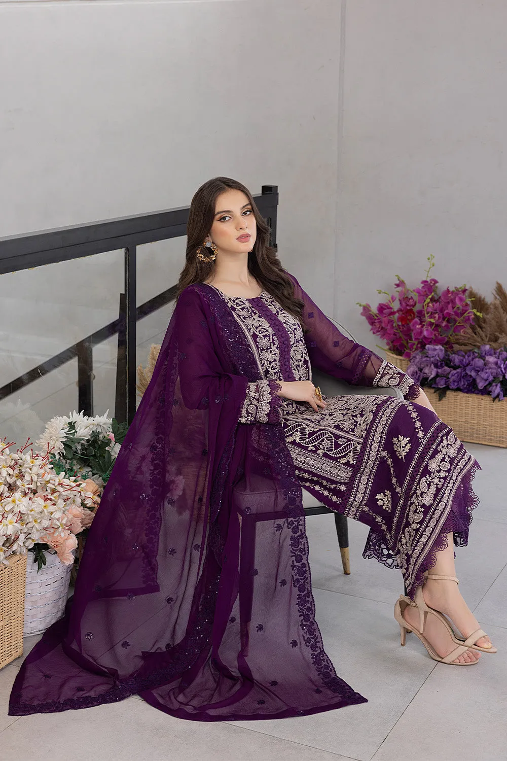 Pansy Petals |  Azure Ensembles Chiffon 3PCS 2023