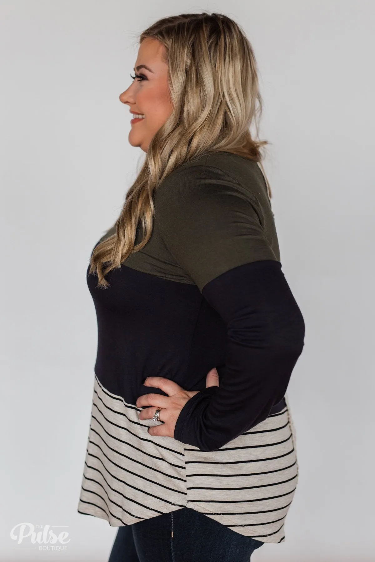 Party in the Back Lace Detail Top- Olive & Navy