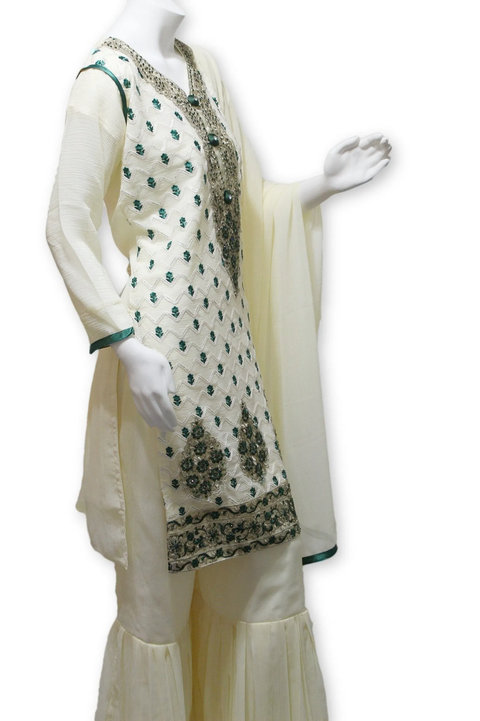 Party Wear Chiffon Dress With Gharara Pants Pakistani Indian Style
