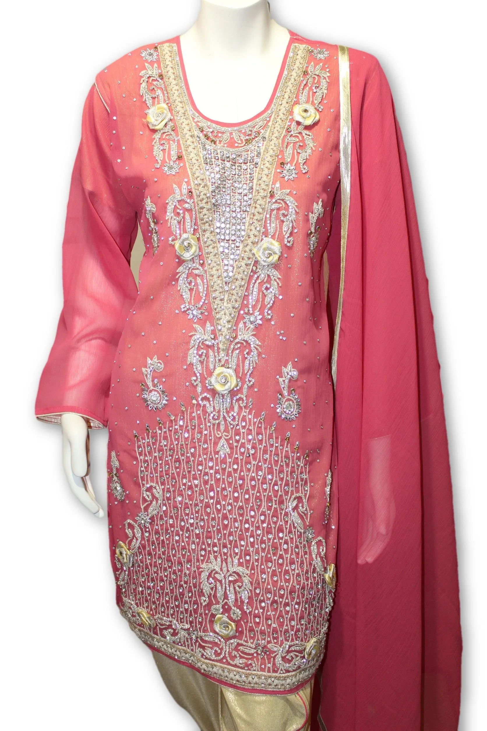 Party Wear Chiffon Dress With Tulip Pants Pakistani Indian Style