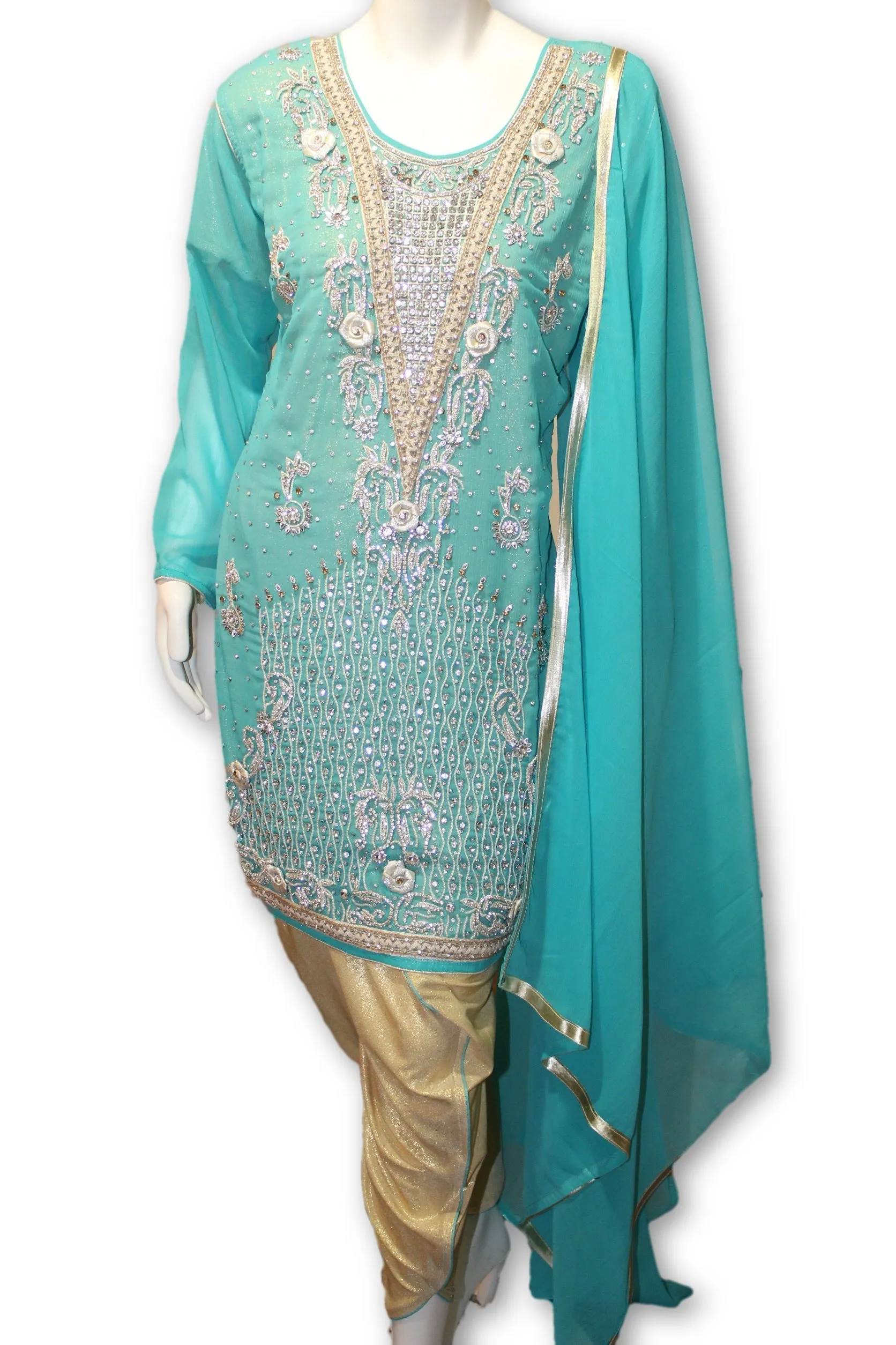 Party Wear Chiffon Dress With Tulip Pants Pakistani Indian Style