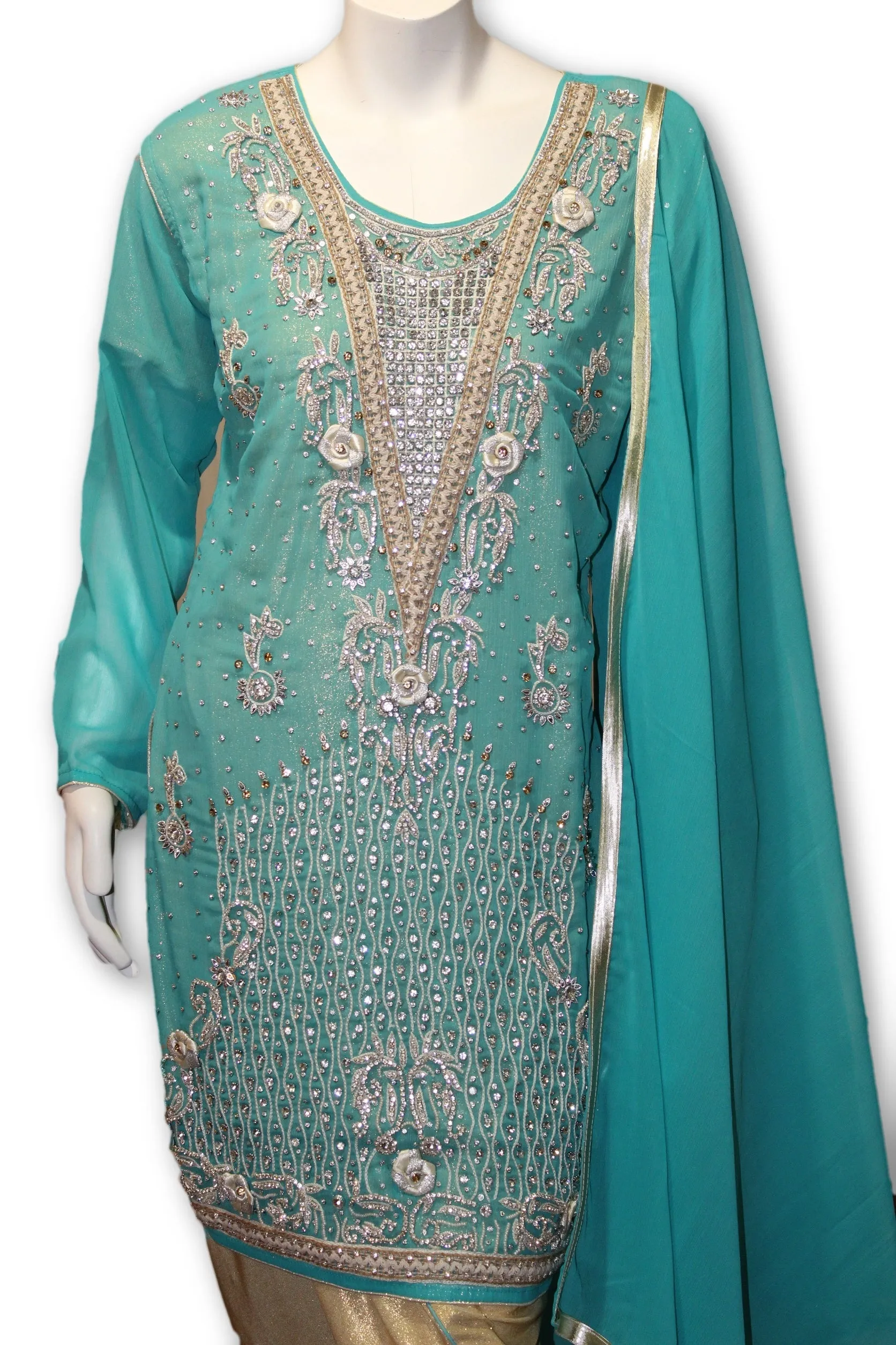 Party Wear Chiffon Dress With Tulip Pants Pakistani Indian Style