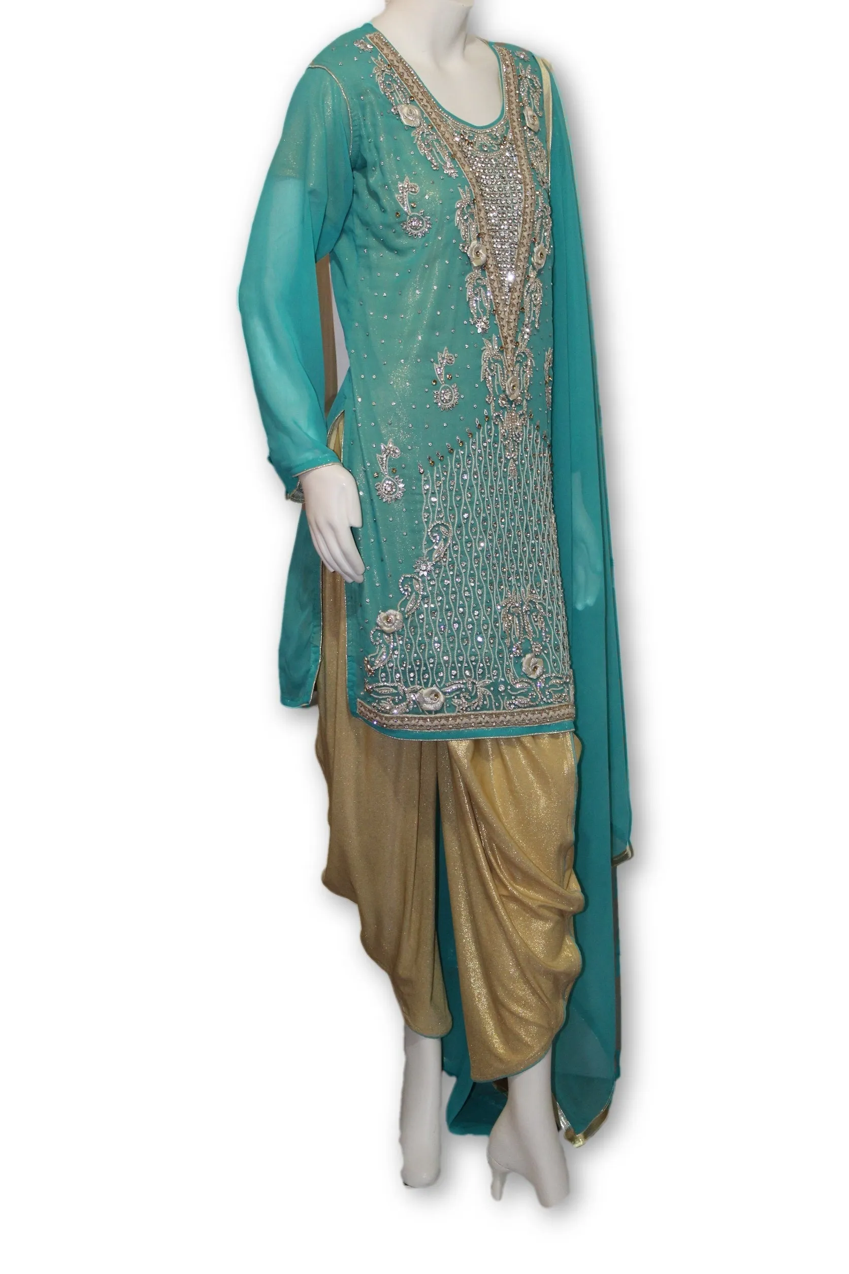 Party Wear Chiffon Dress With Tulip Pants Pakistani Indian Style