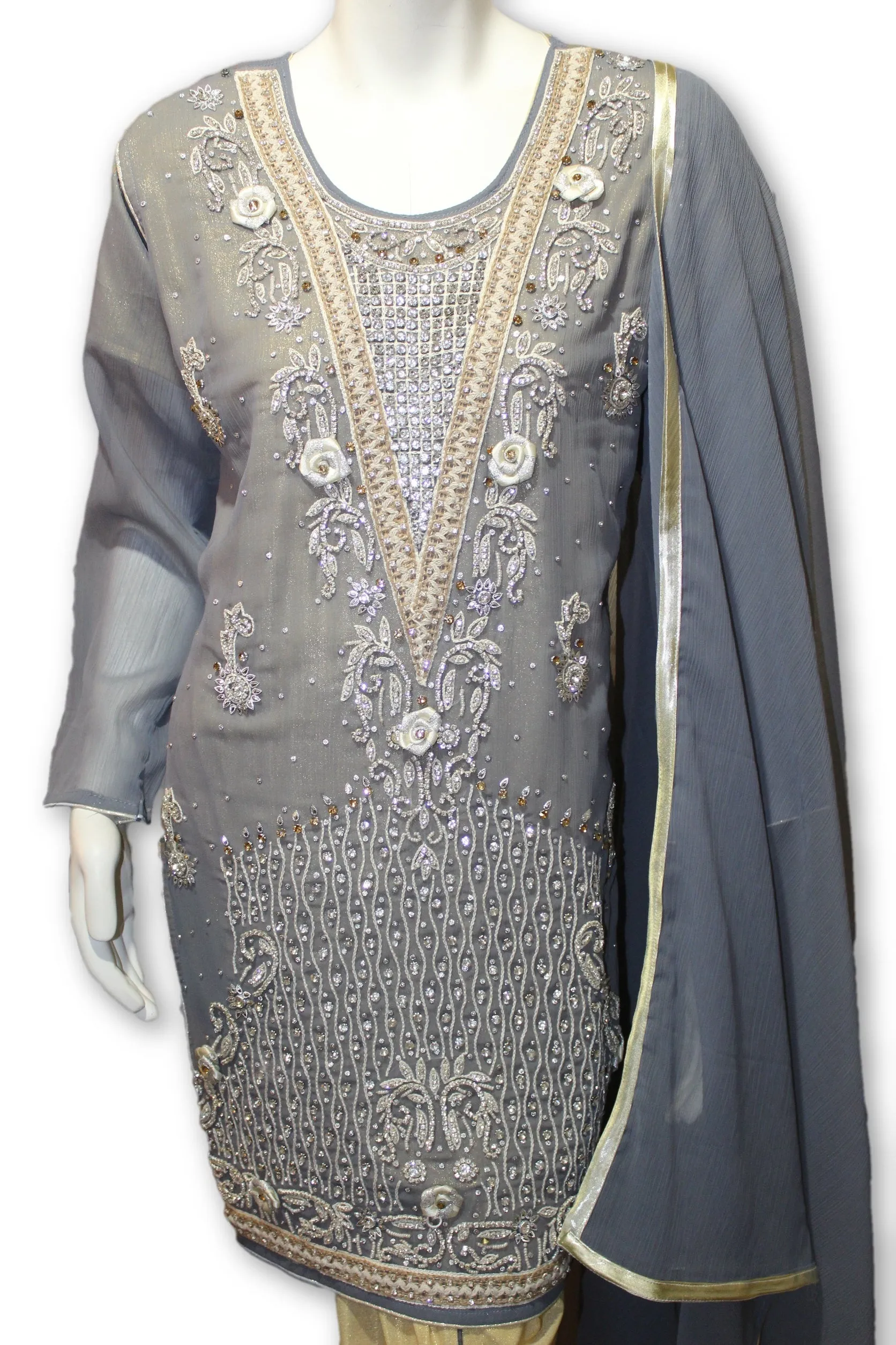 Party Wear Chiffon Dress With Tulip Pants Pakistani Indian Style