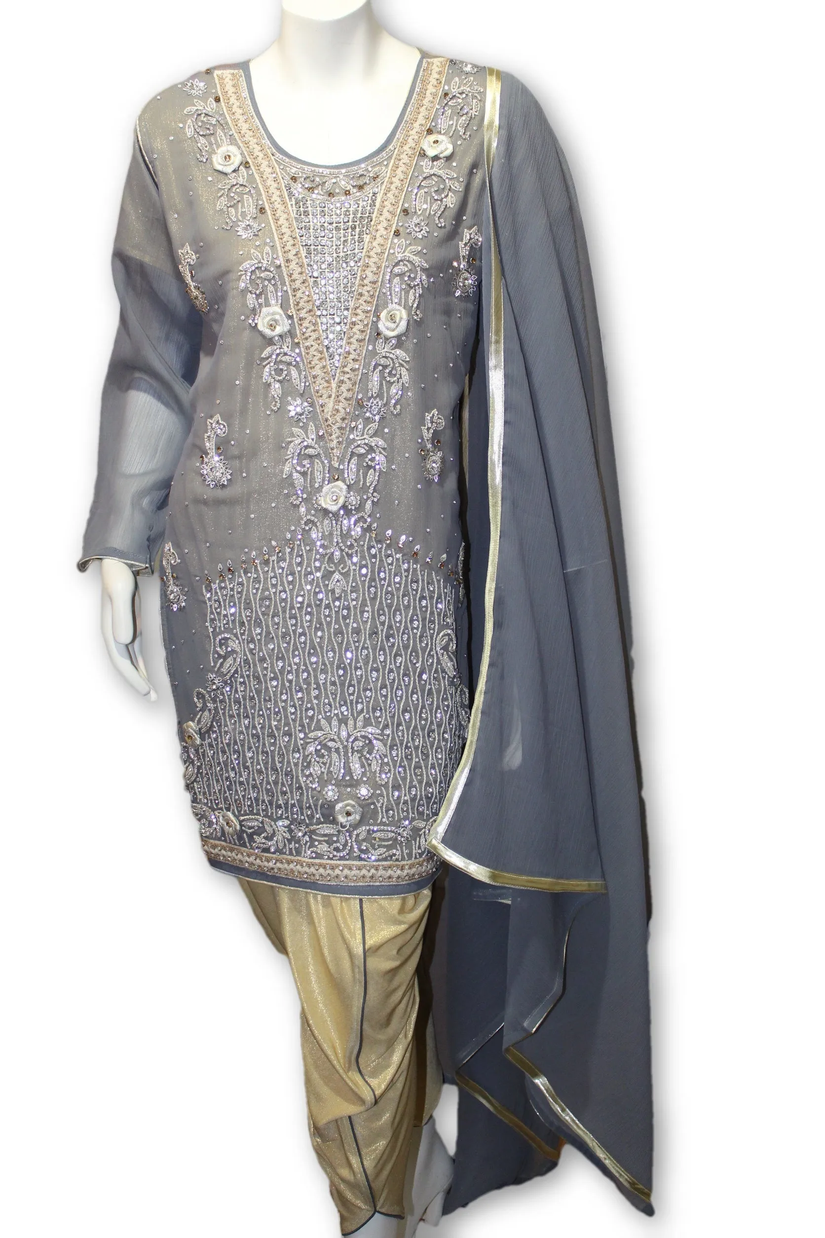 Party Wear Chiffon Dress With Tulip Pants Pakistani Indian Style