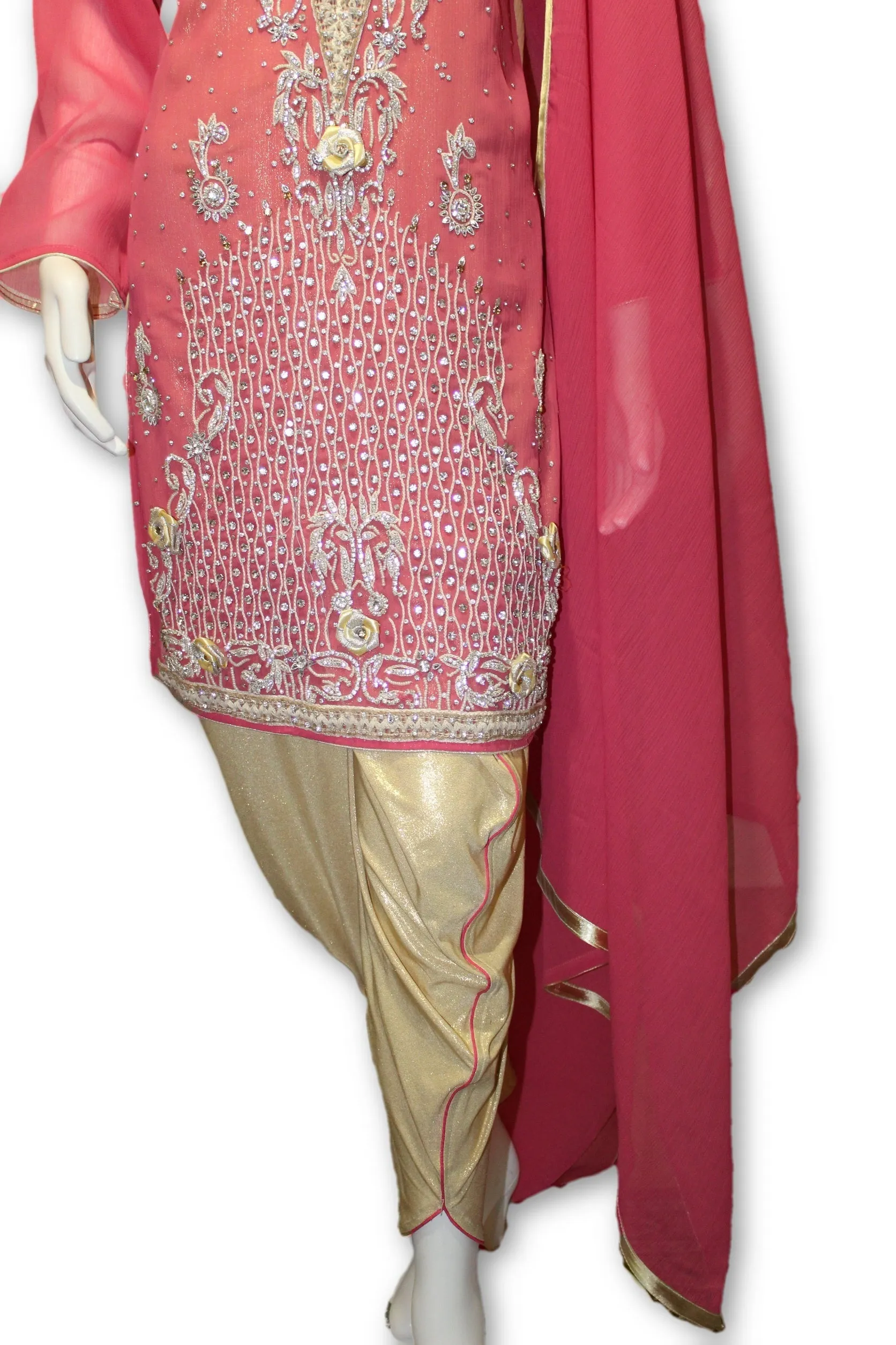 Party Wear Chiffon Dress With Tulip Pants Pakistani Indian Style
