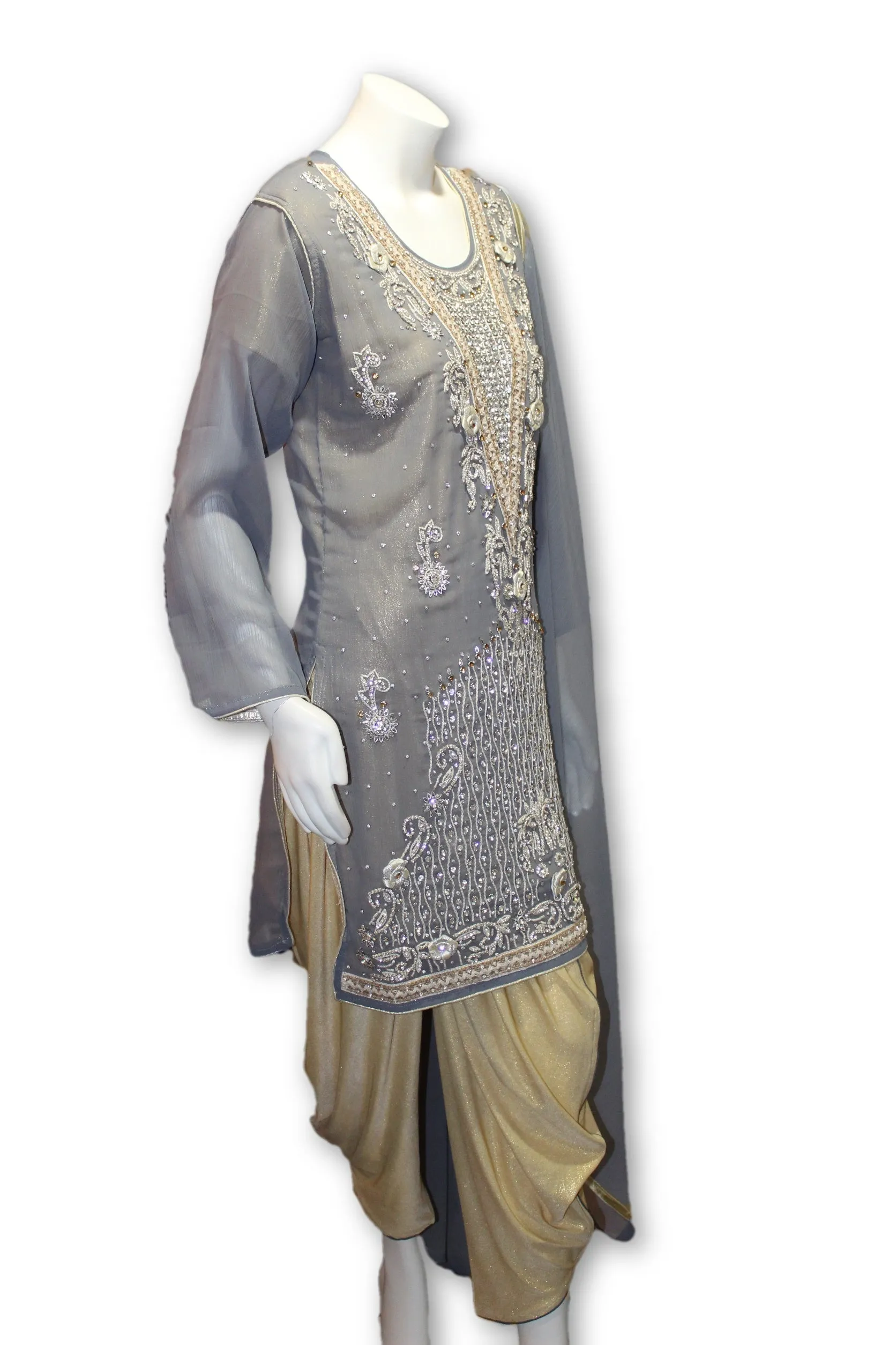 Party Wear Chiffon Dress With Tulip Pants Pakistani Indian Style