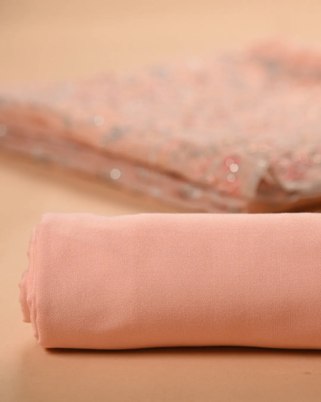 Peach Organza Blend Embroidered Unstitched Suit Fabric Set With Chiffon Dupatta