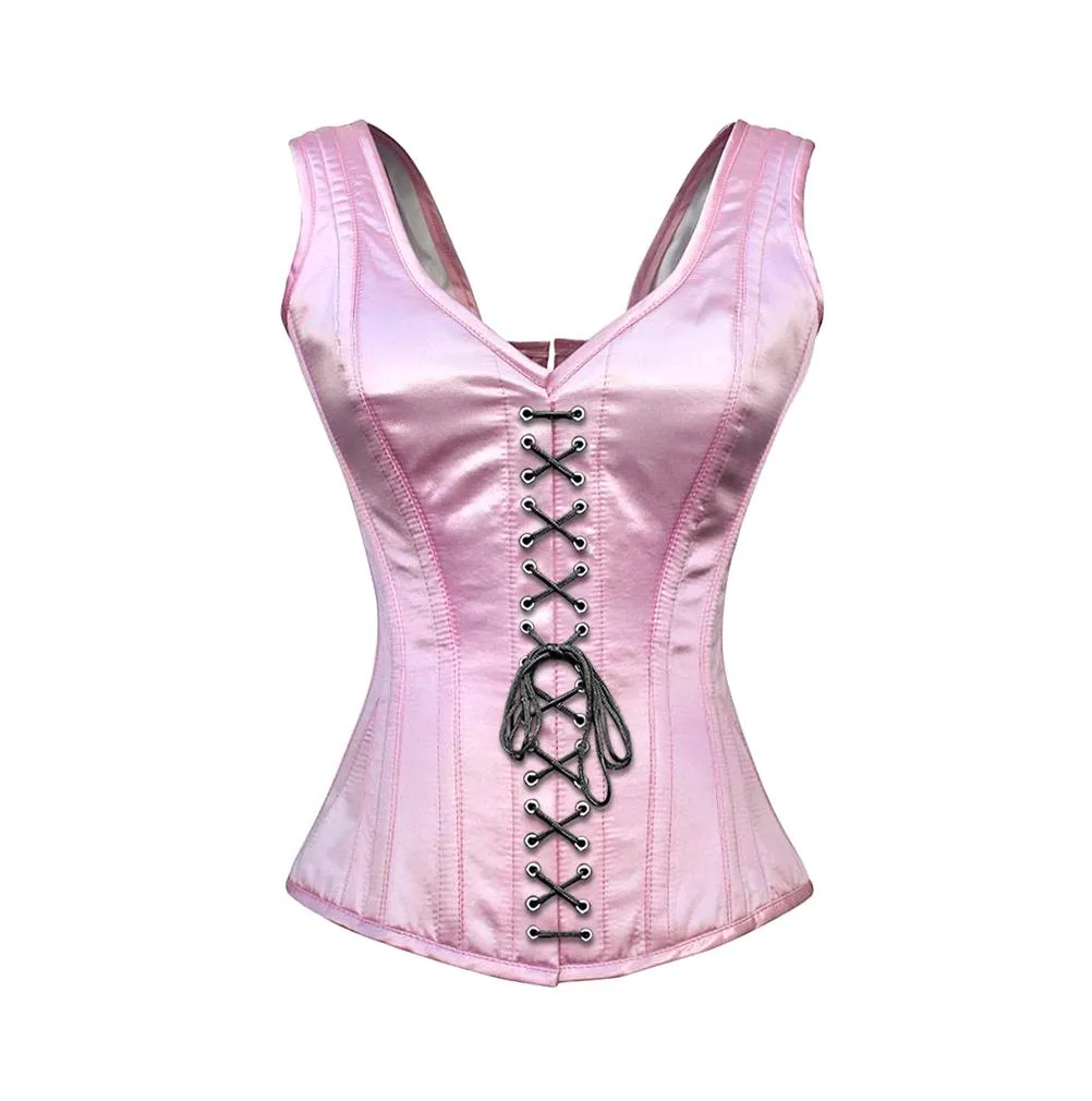 Pelkey Pink Satin Shoulder Straps Overbust Steel Boned Corset