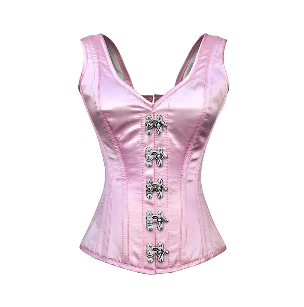 Pelkey Pink Satin Shoulder Straps Overbust Steel Boned Corset
